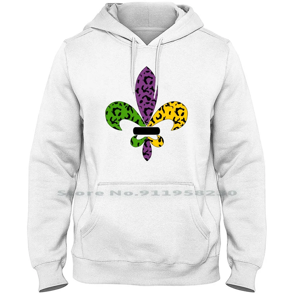 

Mardi Gras Leopard Hoodie Sweater Big Size Cotton Fleur De Lis New Orleans Crayfish Orleans Leopard Party Fish Cray Ola Ra Op