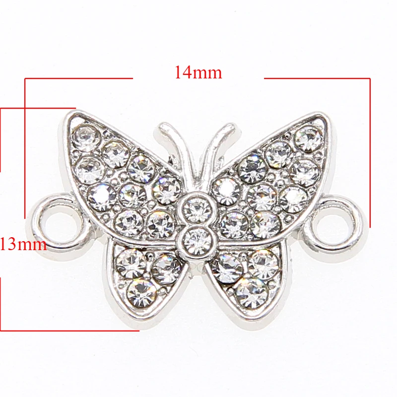 Коннекторы в виде бабочки с кристаллами белого цвета для изготовления браслетов