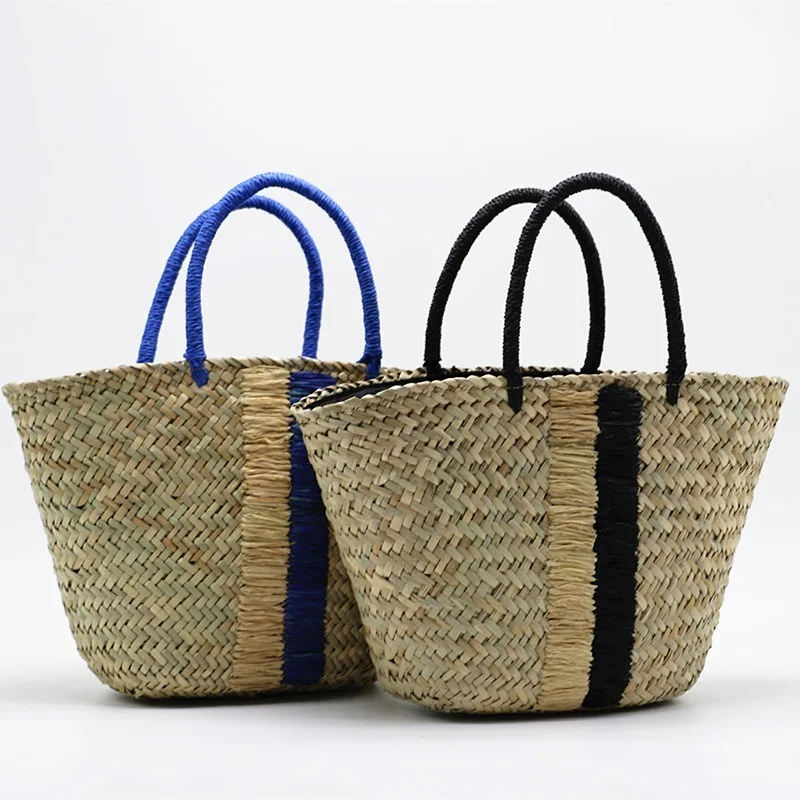 

Watergrass Handbag Blue Black Summer Beach Woven Bag Women's Luxury Designer Purse and Handbag 2021 New