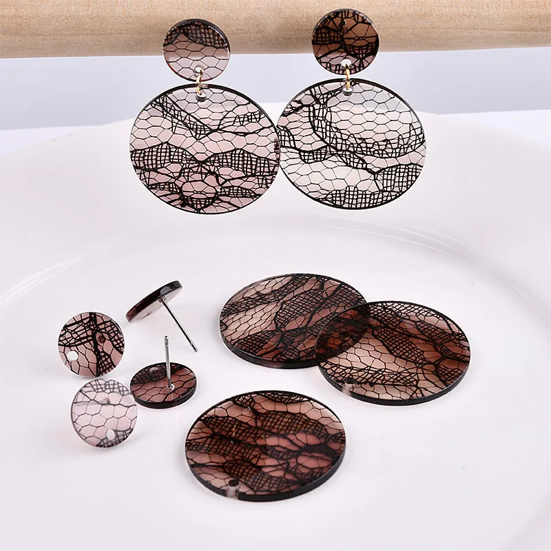 Южно-корейские геометрические круглые серьги акриловые кружевные аксессуары