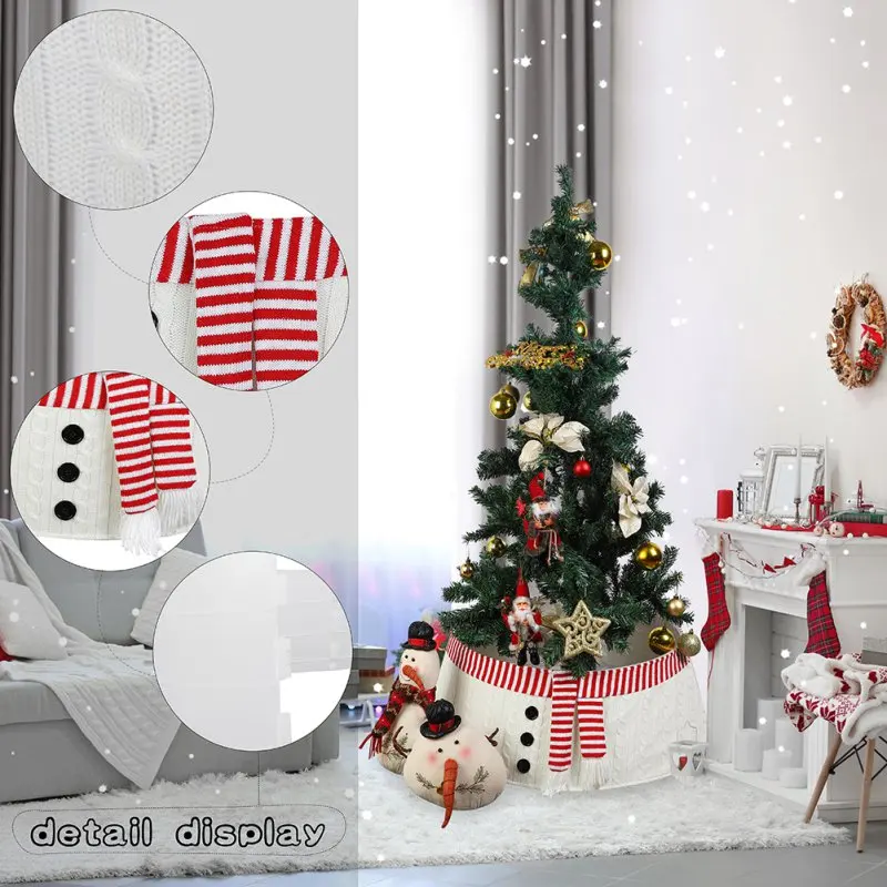 

Christmas Snowman Knitted Tree Skirt , 30-Inch Diameter Base Christmas Tree Collar, Tree Base Cover,Christmas Decor