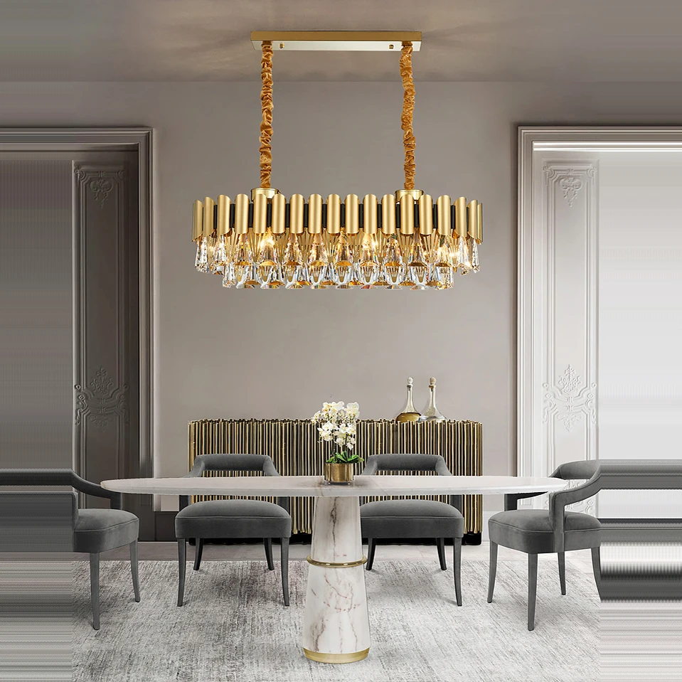 

ZISIZ Oval Stainless Steel Crystal Chandelier Hanging Lamp Lighting Lustre Chandelier Lighting Fixture For Dinning Room