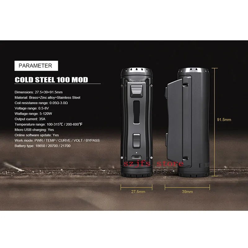 

100% Ehpro Cold Steel 100 120w TC vape MOD for 18650/21700/20700 battery maximum 120w electronic cigarette mechanical MOD vs sxk