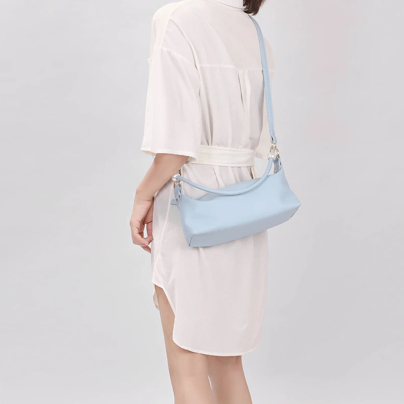 

Vintage Baguette bag Solid color Women Shoulder Bags soft PU Leather Bags Pearl chain Ladies Messenger Handbag Bolsas