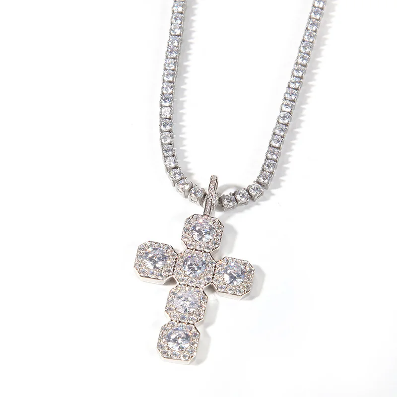 

Hip Hop Micro Paved AAA Cubic Zirconia Bling Ice Out Cross Pendants Necklace for Men Rapper Jewelry Drop Shipping