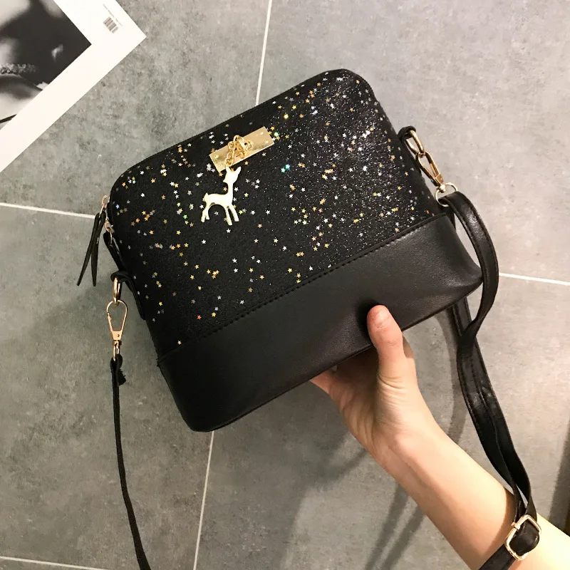 Винтажные женские кожаные сумки с блестками модная маленькая сумка оленем