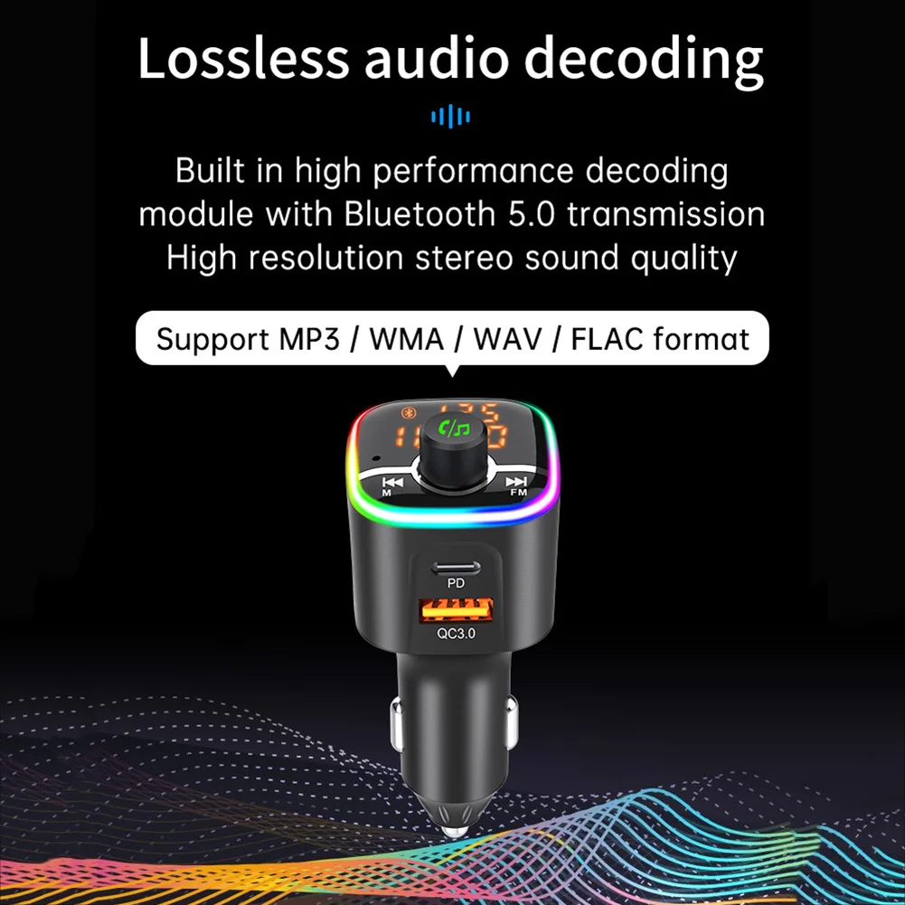 Автомобильное зарядное устройство USB беспроводной FM трансмиттер QC3.0 PD mp3 плеер