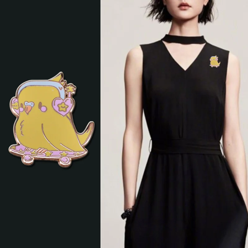 Sk8r Birb Kawaii эмали штырь мультфильм Пастель 90s вдохновил Скейтбординг волнистый