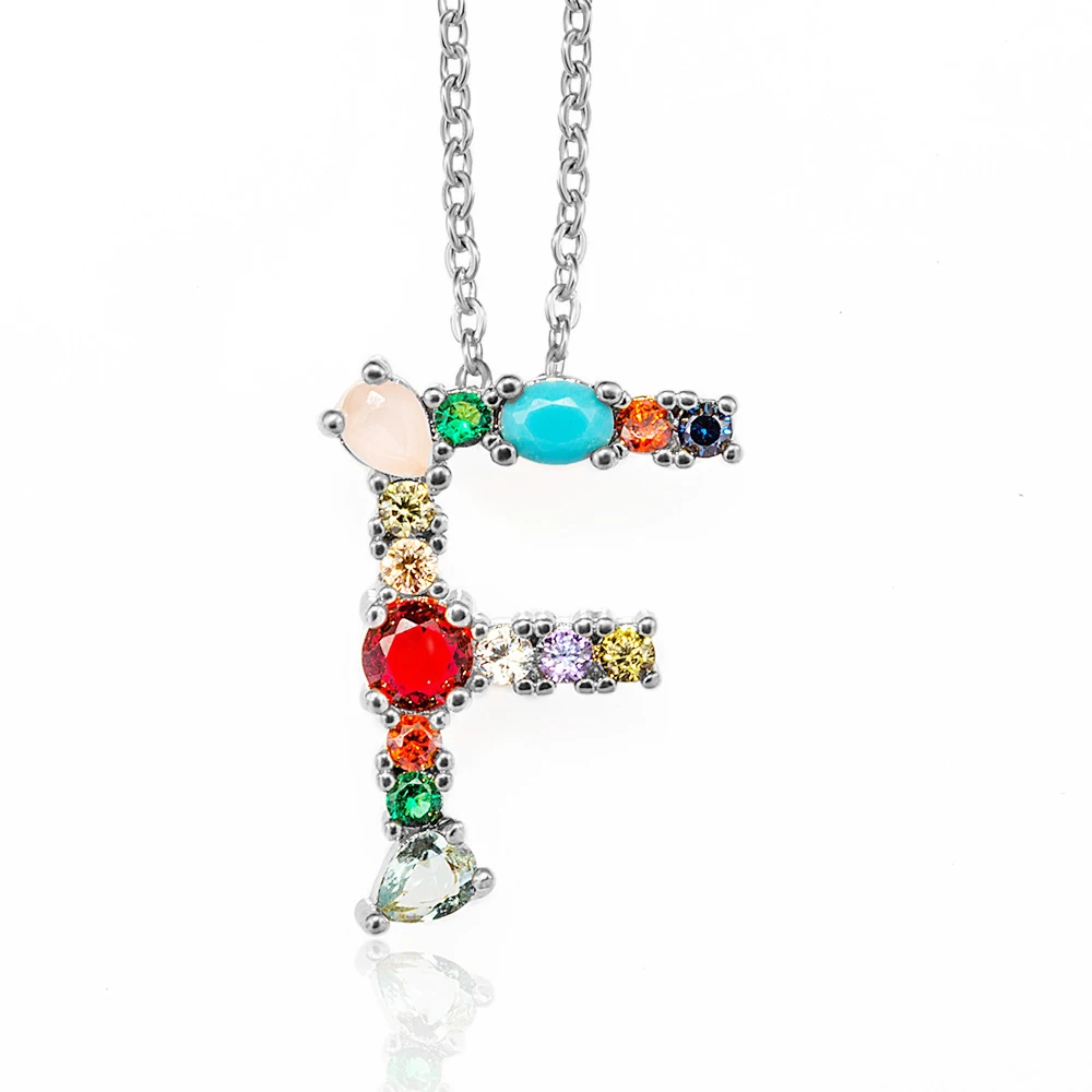 

Multicolor charm Gold pendant necklace micro pave zircon initial 26 letter necklaces Couple Name necklace Christmas gift