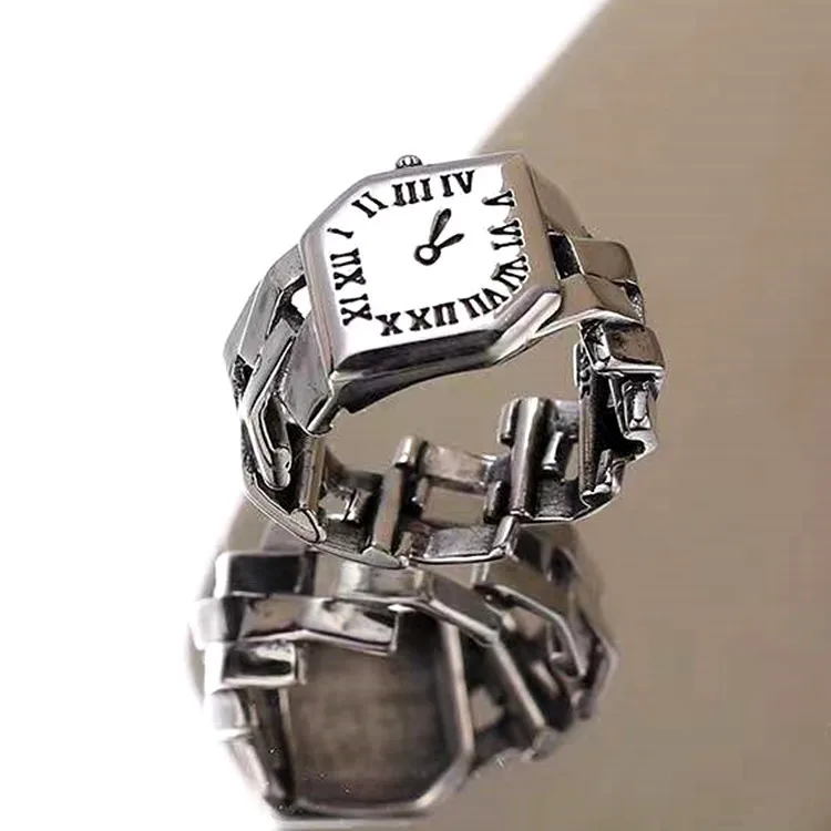 

Simple creative personality Chain Watch ring female opening retro Roman digital ring Thai silver jewelry
