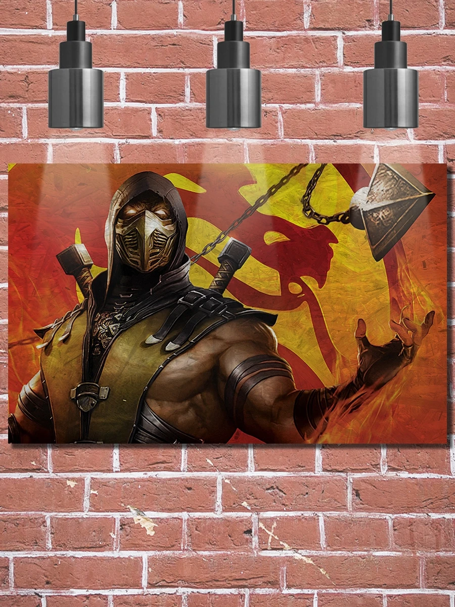 Картина на досках декор лофт материал ОСБ Mortal Kombat скорпион - 1830 | Дом и сад