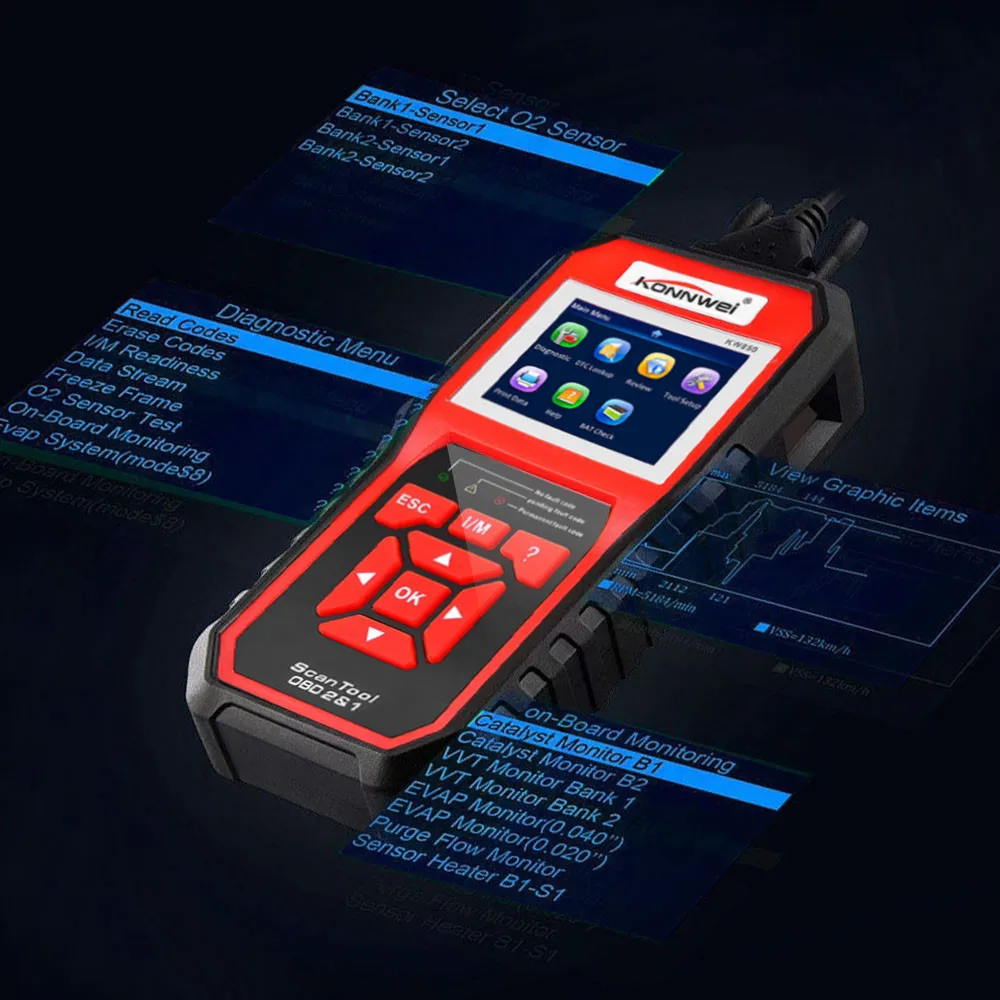 Красный KONNWEI KW850 Автосканер OBD 2 OBD2 автомобильный сканер многоязычный автоматический диагностический сканер лучше AL519 NT301 OBD2 сканер - Цвет: Красный