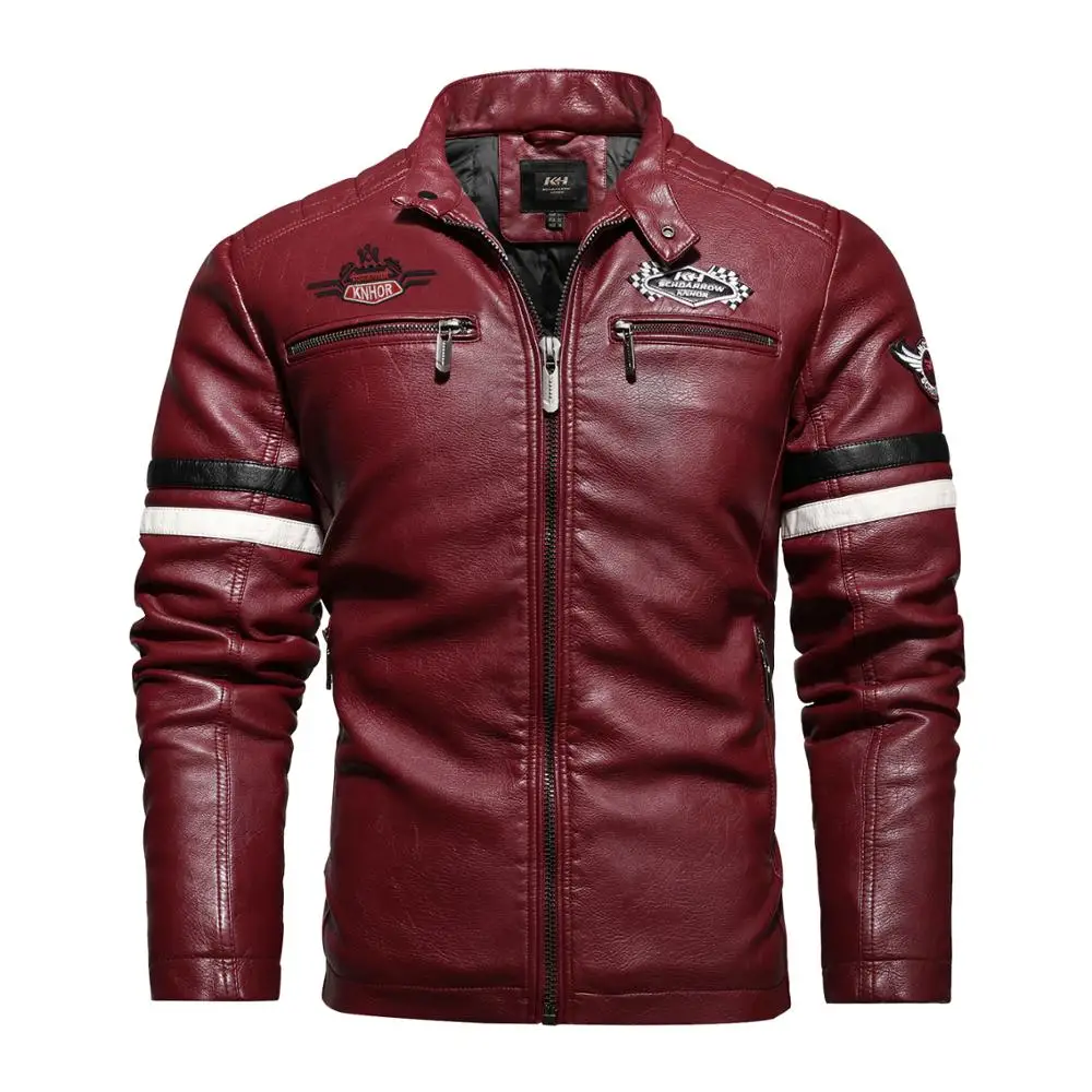 

2020 Autumn Men's New Air Force Pilot Motorcycle Leather Jacket Fashion Mosaic Red Leather Coat