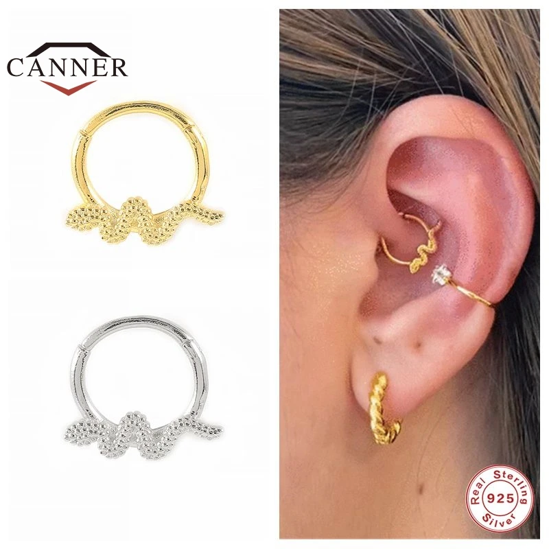 

CANNER 925 Sterling Silver Cartilage Piercing Earring Hoop Earrings for Women Small Snake Piercing Huggie Round Earings Jewelry