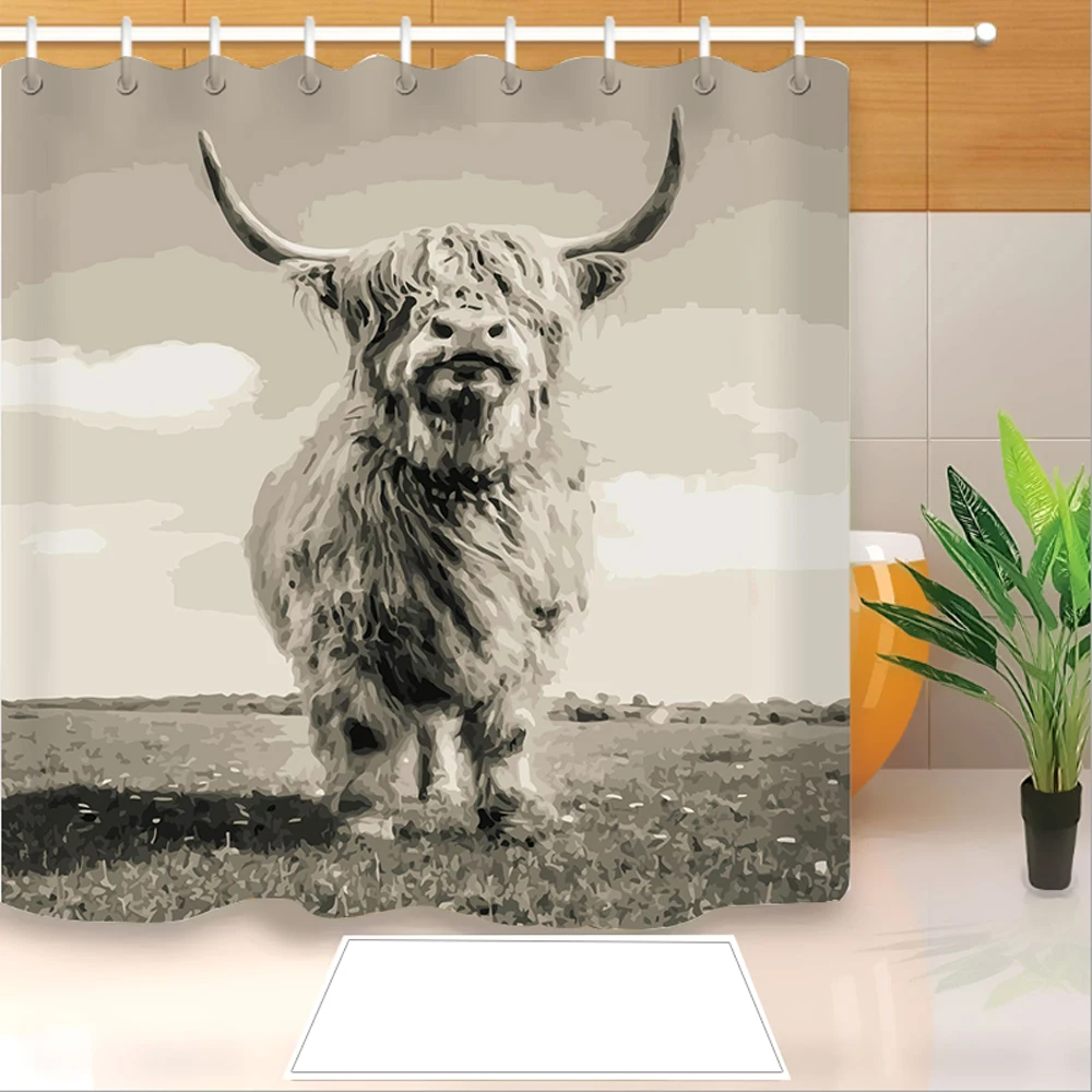 Highland Cow 3D Print Shower Curtain Polyester Fabric Bathroom Waterproof Hook Bath 02 | Дом и сад