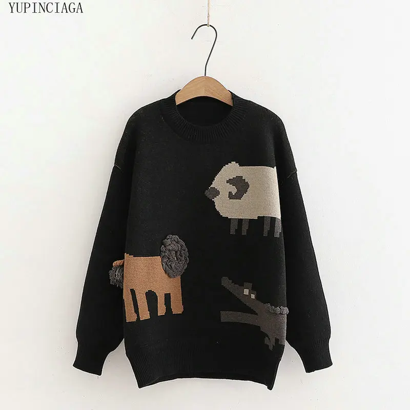 2020 Autumn Winter Sweet Fresh Japanese Women's Pullover Femme Jumper Round Neck Loose Knit Sweater Drop Shipping