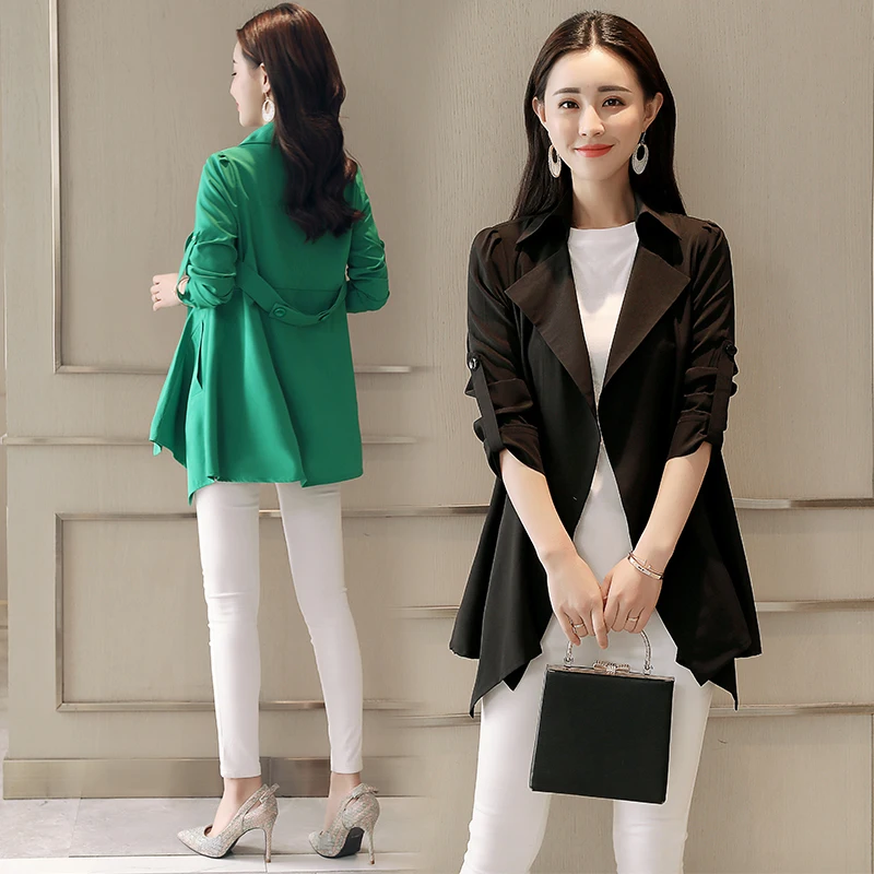 Spring Summer Women's Windbreaker Plus Size Black Trench Coat Women Overcoat Womens Clothing Abrigo Mujer 2020 KJ369 | Женская