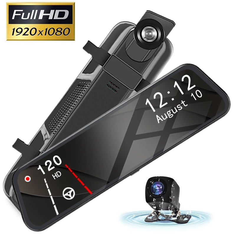 Dash Cam поток зеркало заднего вида автомобиля Dvr зеркало Dash камера двойная камера для автомобиля Full Hd привод рекордер ночного видения 10〞сенсорный экран