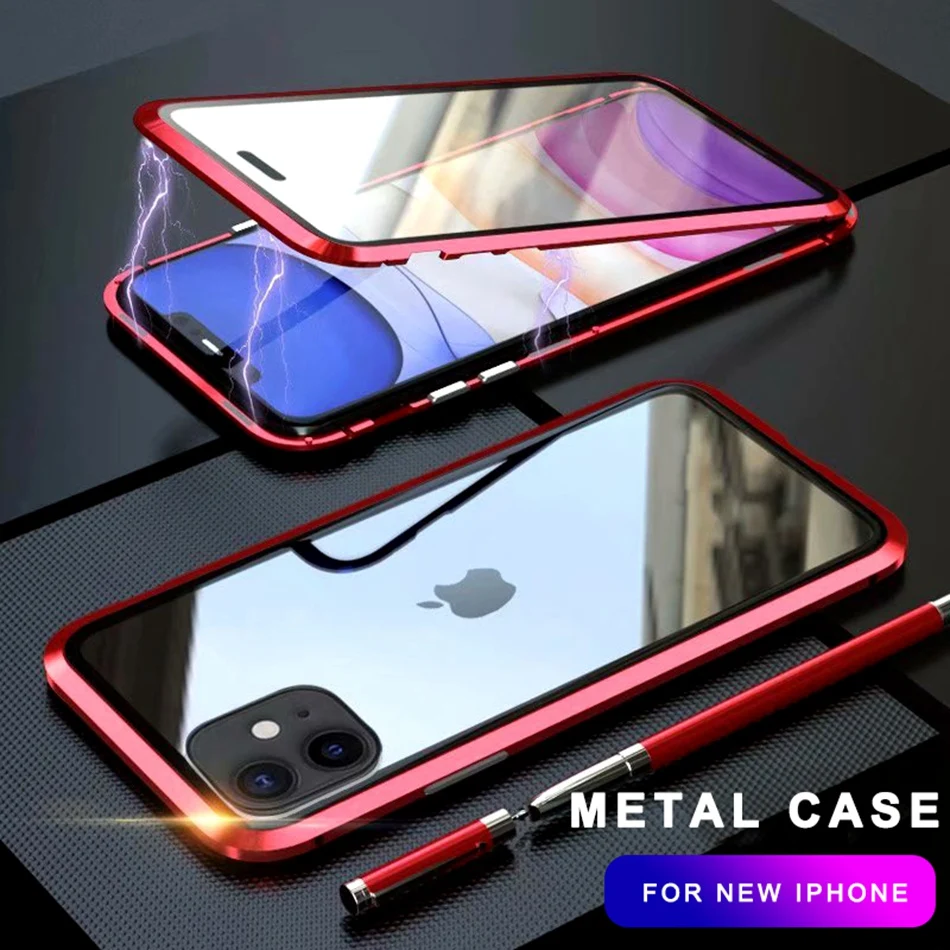 Металлический чехол 360 для iPhone 12 mini 6 7 8 Plus X XR магнитный ударопрочный из