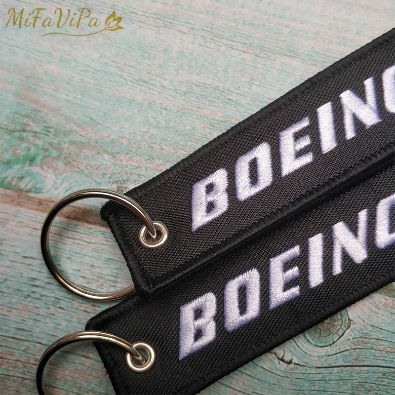 

MiFaViPa 50 PCS Keychain Fashion Trinket Black BOEING 747 Blue Embroidery FLIGHT CREW Wholesale Key Chain for Aviation Gift