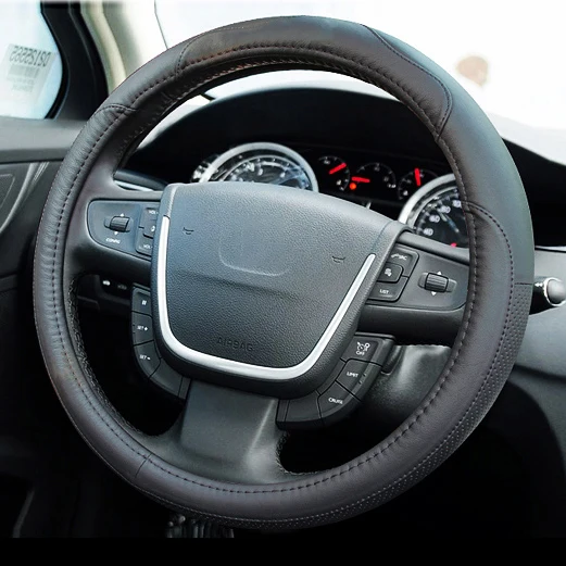 Кожаный чехол рулевого колеса автомобиля чехол для peugeot 308 307 206 207 407 508 2008 3008 208 406 4008 301 807 аксессуары 38 см/15'' - Название цвета: Black