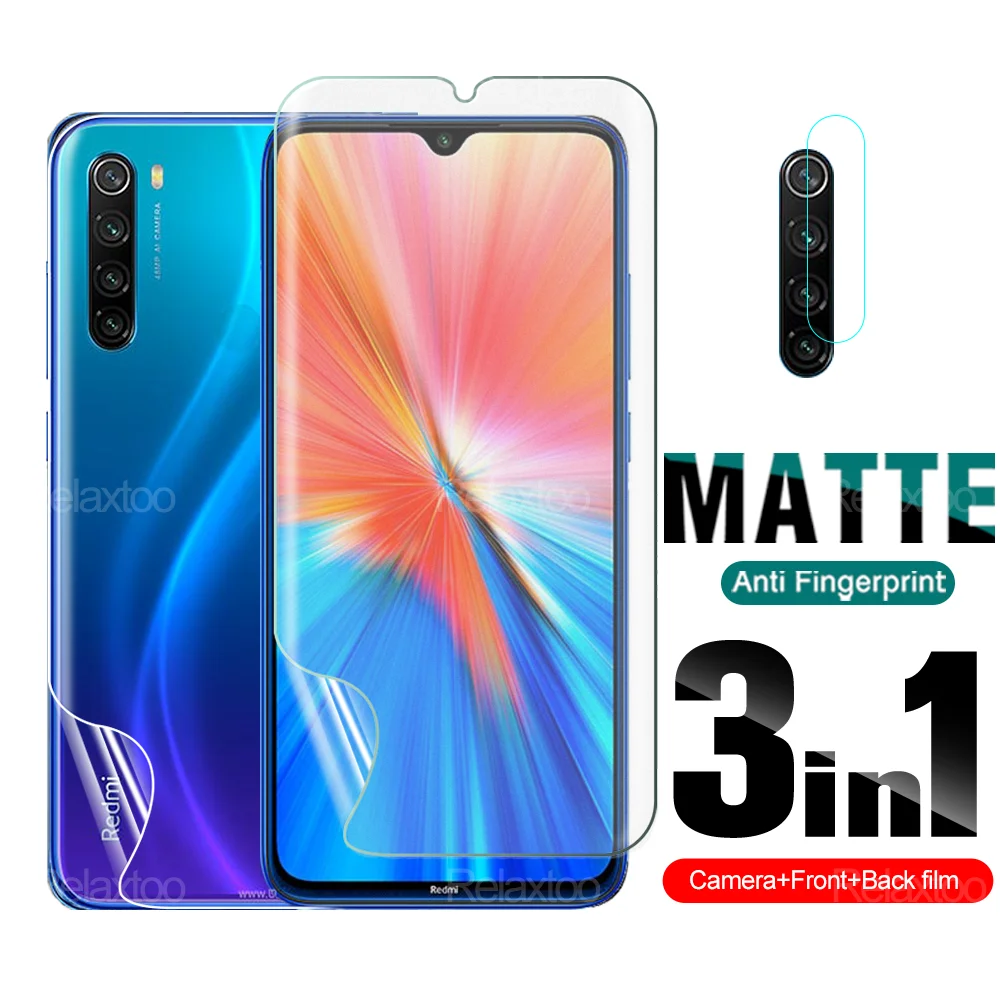 

3 в 1 матовая Гидрогелевая пленка, полное покрытие, защита для Xiaomi Redmi Note 8 8T Pro 2021, защита экрана, защитная пленка