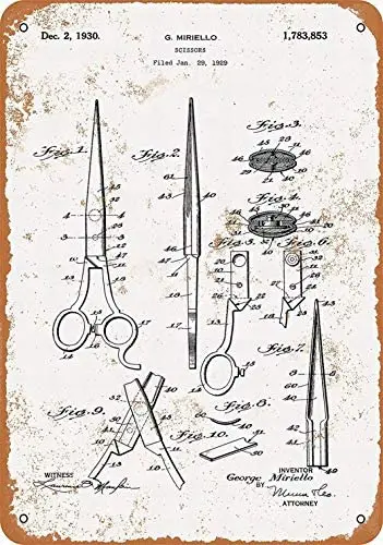 

8 x 12 Metal Sign - Scissors Patent - Vintage Bar Wall Decorative