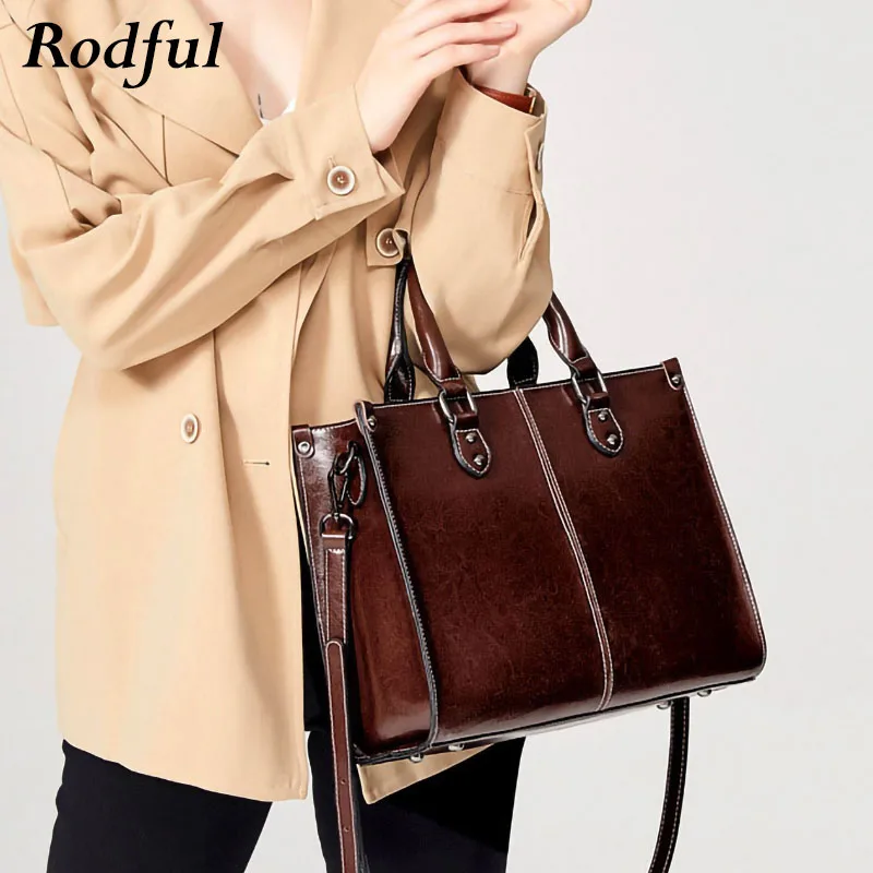 Роскошная Офисная женская сумка кожаная Ретро винтажная тоут коричневая черная