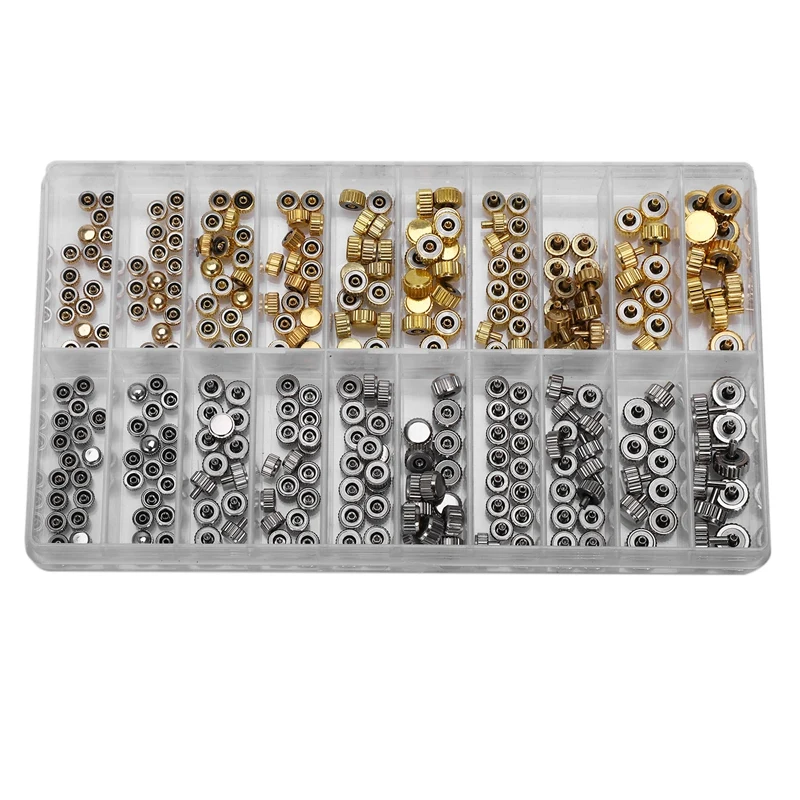 

Waterproof Watch Crown Parts Replacement Assorted Gold & Silver e Flat Head Watch Accessories Repair Tool Kit for Watchmaker