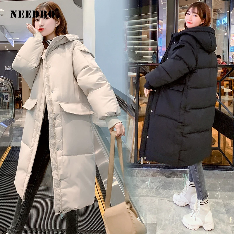 NEEDBO Winter Warm Jacket Women Long Parka Oversize Casual Puffer Woman Winter Coat Padded Outwear Long Coat Parkas Jaqueta 2020