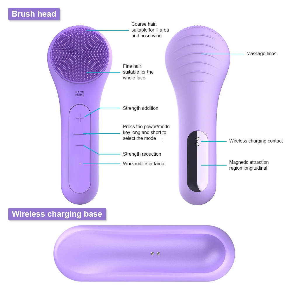 

Facial Cleansing Brush Silicon Face Scrub IPX7 Waterproof 5 Intensities Deep Heating Massage Removing Blackhead Sonic Exfoliator