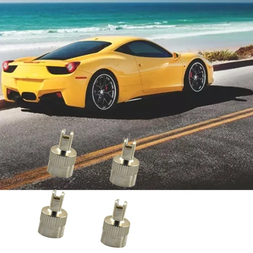 

4pcs Copper Slotted Head Vehicle Tire Wheel Tool Cap Valve Caps US Type Core Removal Tool For Cars Vehicles