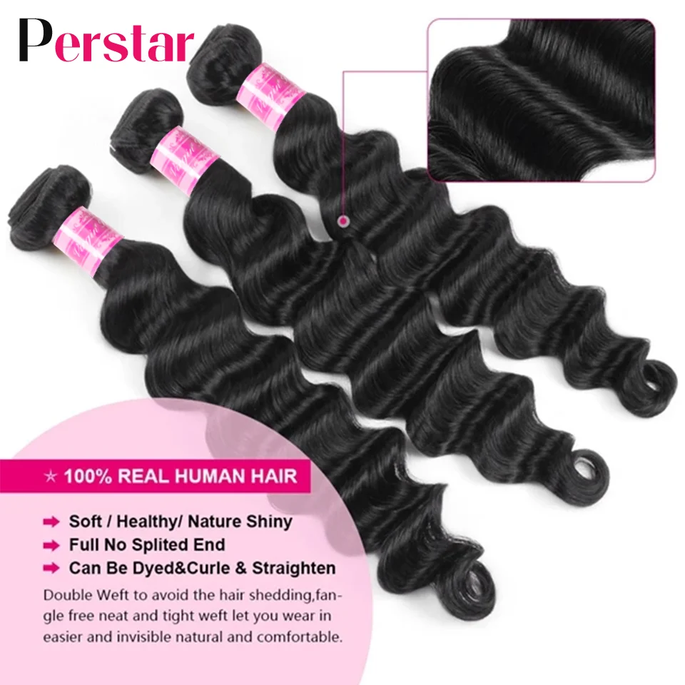 Perstar Peruvian Curly Hair Bundles Loose Deep Wave Human Extensions Natural Color 1/3/4 Pcs Weave 8-30 Inches | Шиньоны и парики