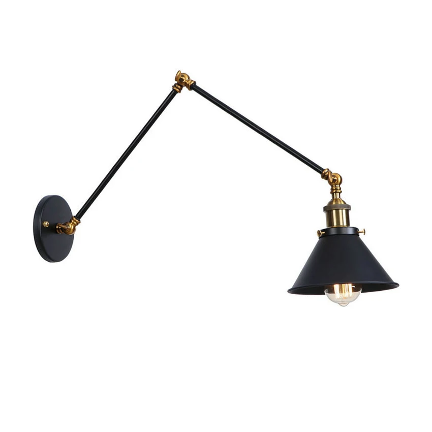 Промышленные Бра Настенные светильники Винтаж E27 для дома Спальня закрытый коридор длинные руки Ретро настенный светильник светодиодный Wandlamp черный медный