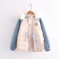 japanese college soft girls kawaii fur hooded coat women zipper jacket 2021 winter woolen fleece thick warm padded outerwear