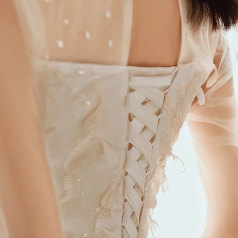 

Appliques Simple Prom Dress Elegant New Lace Up A-Line Full Sleeves New Knee-Length Plus size Women Formal Party Gown Women A767