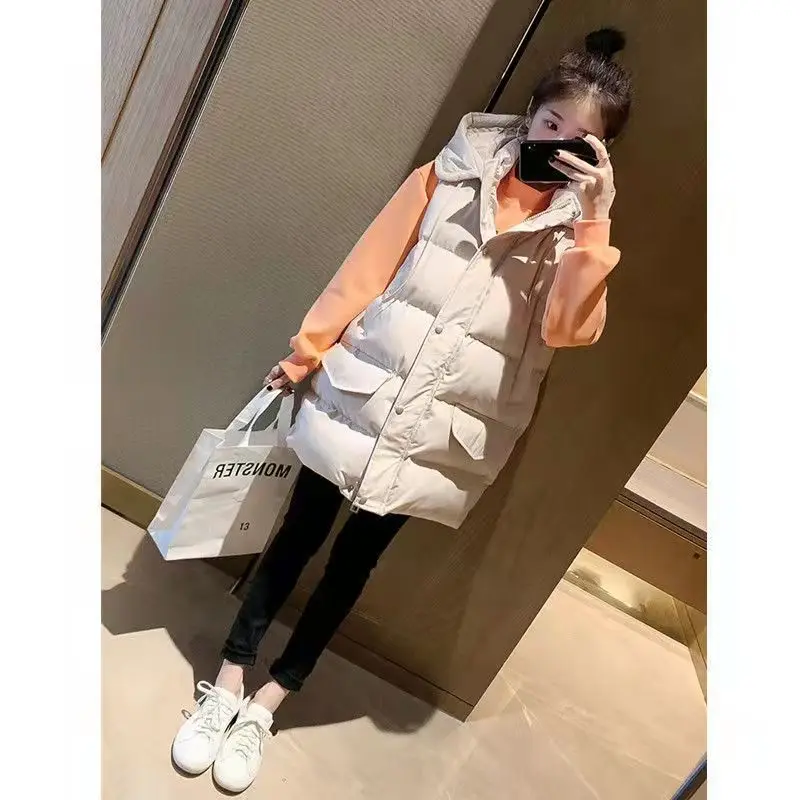 

Autumn And Winter New Vest Coat Women Korean Version Medium Long Down Cotton Sleeveless Coat Hooded Vest For Women To Keep Warm