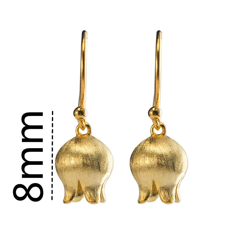 

925 Sterling Silver Gold Flower Bud Drop Earrings For Women Chinese Retro Style Handmade Fine Jewelry Flyleaf