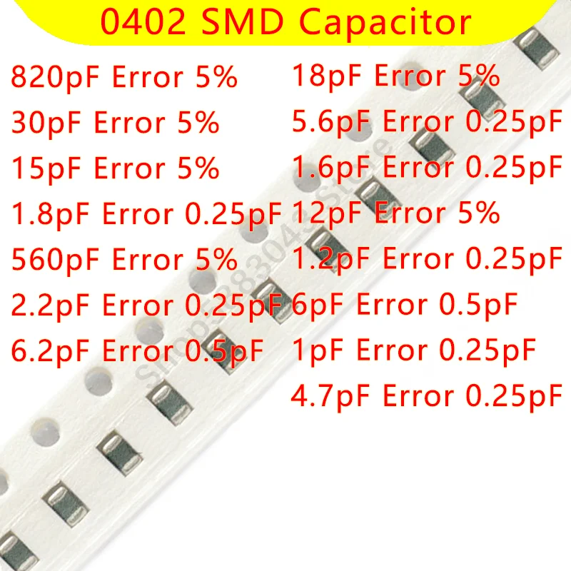 

100 шт., 50 в 0402 C0G SMD чиповый конденсатор 820pF 30pF 15pF 1.8pF 560pF 2.2pF 6.2pF 18pF 5.6pF 1.6pF 12pF 1.2pF 6pF 1pF 4.7pF