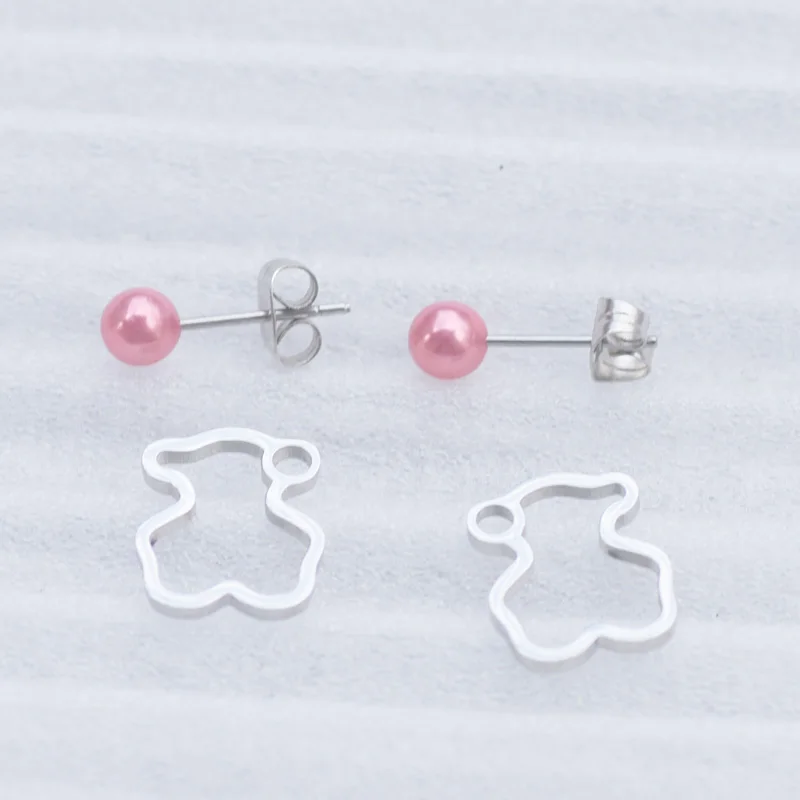 

Fashion Jewelry Bear White Red Bead Earring Factory Wholesale Hollow Simple Earrings