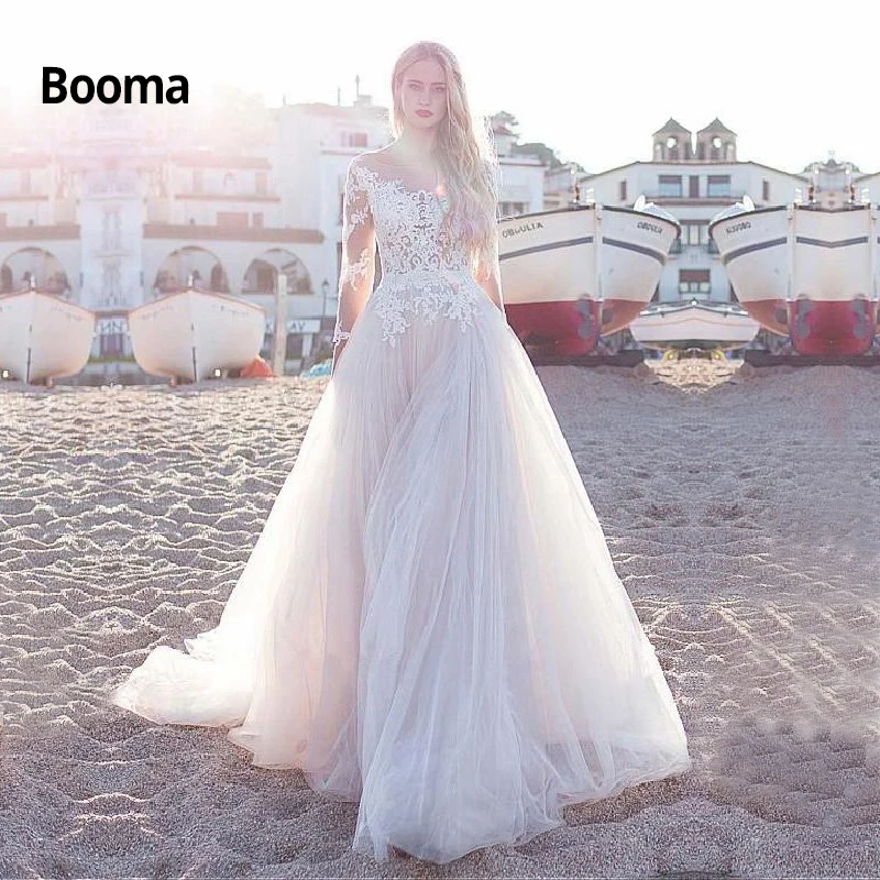 Женское свадебное платье Booma кружевное с рукавом 3/4 и длинным шлейфом в стиле бохо