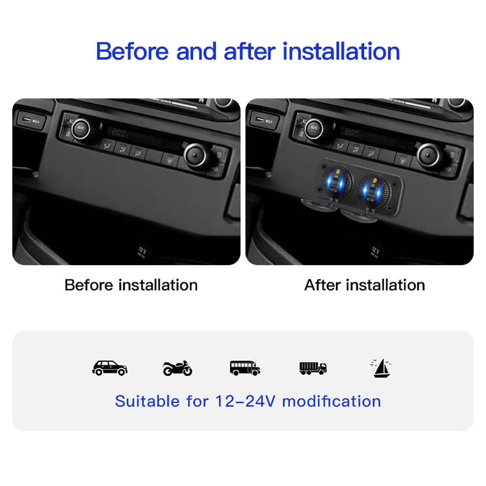 Автомобильное зарядное устройство быстрое гнездо адаптер панели Usb Pd Qc 72 Вт 3 0 для