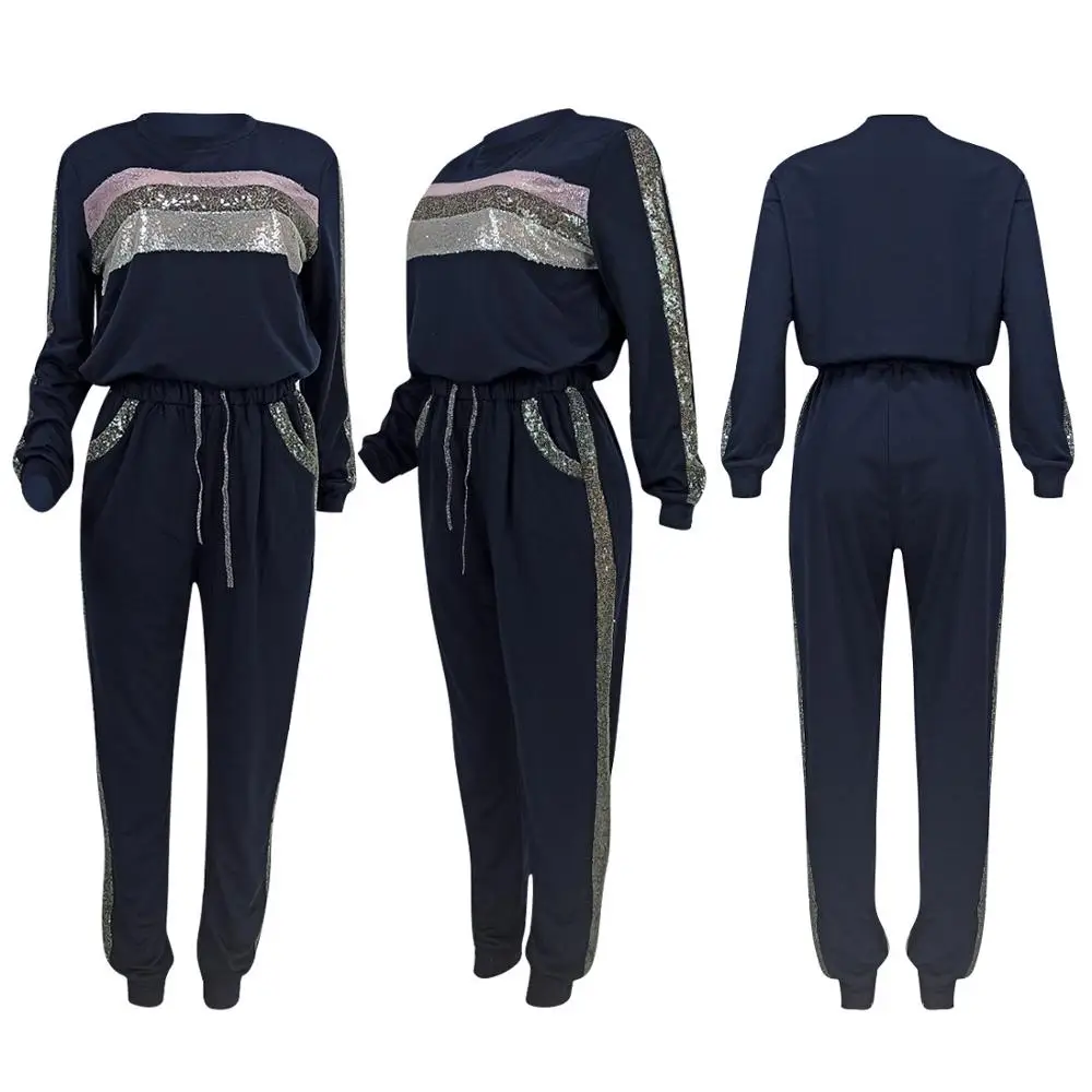 

Casual Sequined Solid Tracksuits Women Long Sleeve Top+Pants Casual joggers Suits Sets Plus Size Clothes 2019 two piece sets