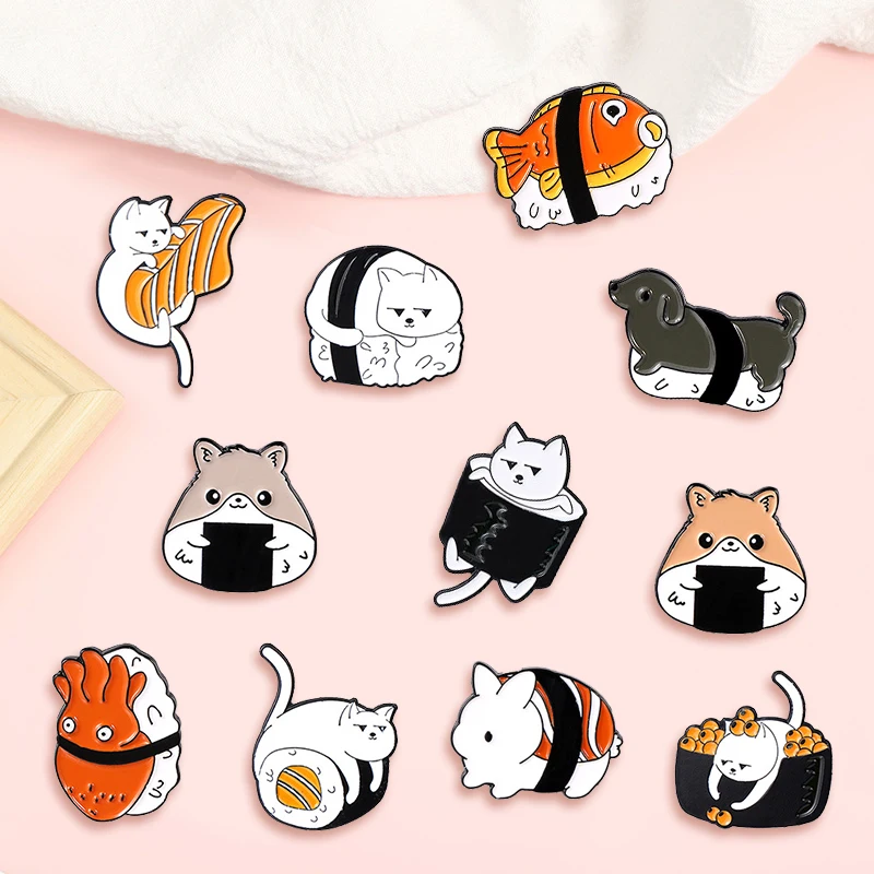 Broche para solapa con dibujos animados de gato Sushi para hombre y mujer, broche para solapa, insignia, bolso vaquero, regalo, joyería, decoración de ropa