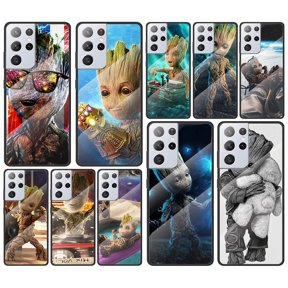 

Groot Marvel Avengers for Samsung Galaxy S21 Ultra Plus A72 A52 4G 5G M51 M31 M21 Luxury Tempered Glass Phone Case Cover