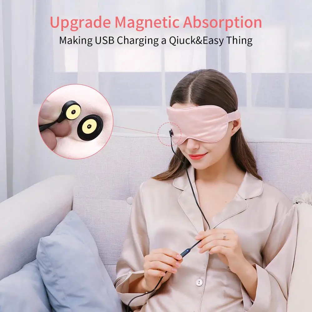 Маска для глаз шелковая с USB-магнитом многоразовая сна и сухого розовая |