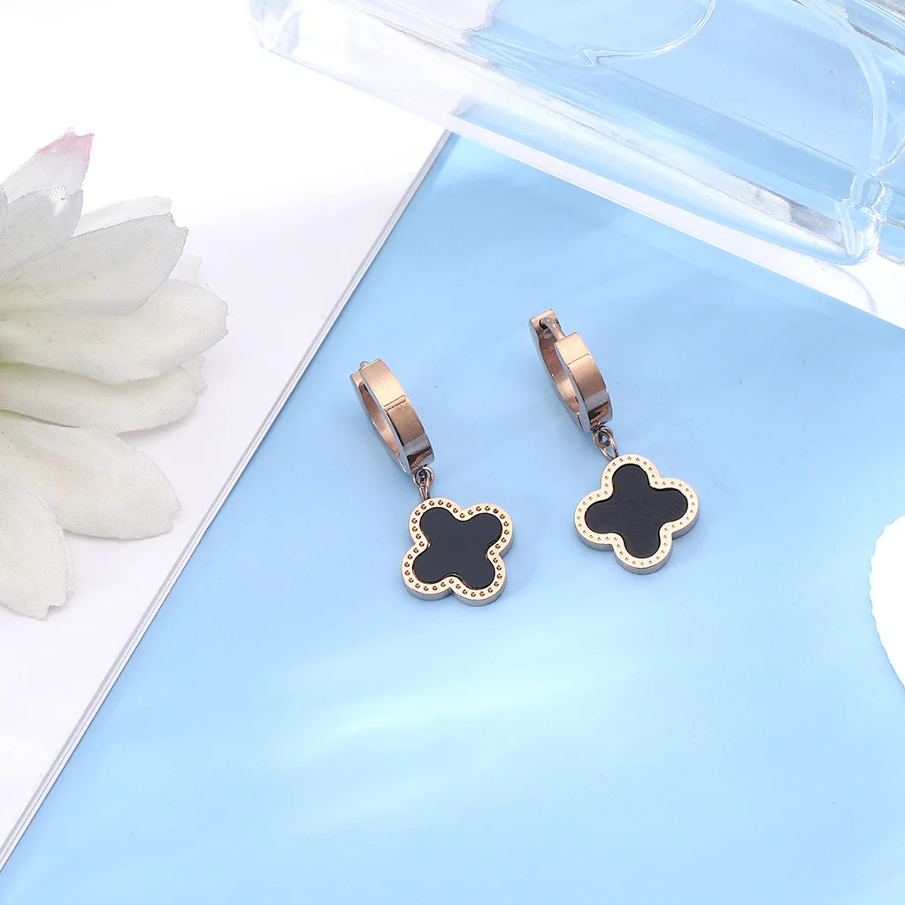 

Clover Earrings Anti Allergy Titanium Steel Earrings Small Fresh Rose Gold Earrings Earrings for Women Korean Earrings