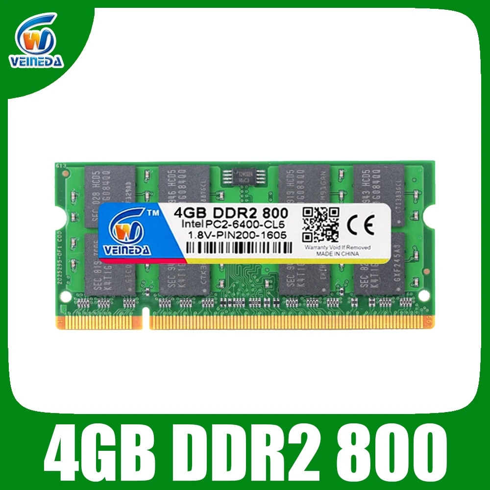 VEINEDA Sodimm 4 Гб ddr2 800 МГц оперативная память ddr2 667 МГц ноутбук для Intel amd mobo поддержка оперативной памяти ddr2 pc6400