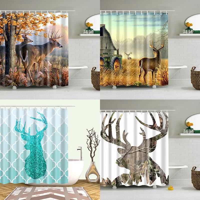 Штора для душа с животным лосем 3D принт ванная водонепроницаемая полиэстер