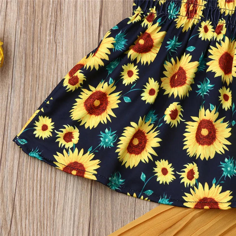 Топ на бретельках с принтом подсолнухов для девочек 2 шт. желтые плиссированные